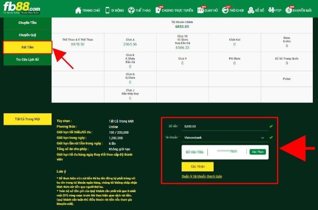 Gửi yêu cầu rút tiền và chờ nhà cái FB88 xử lý giao dịch